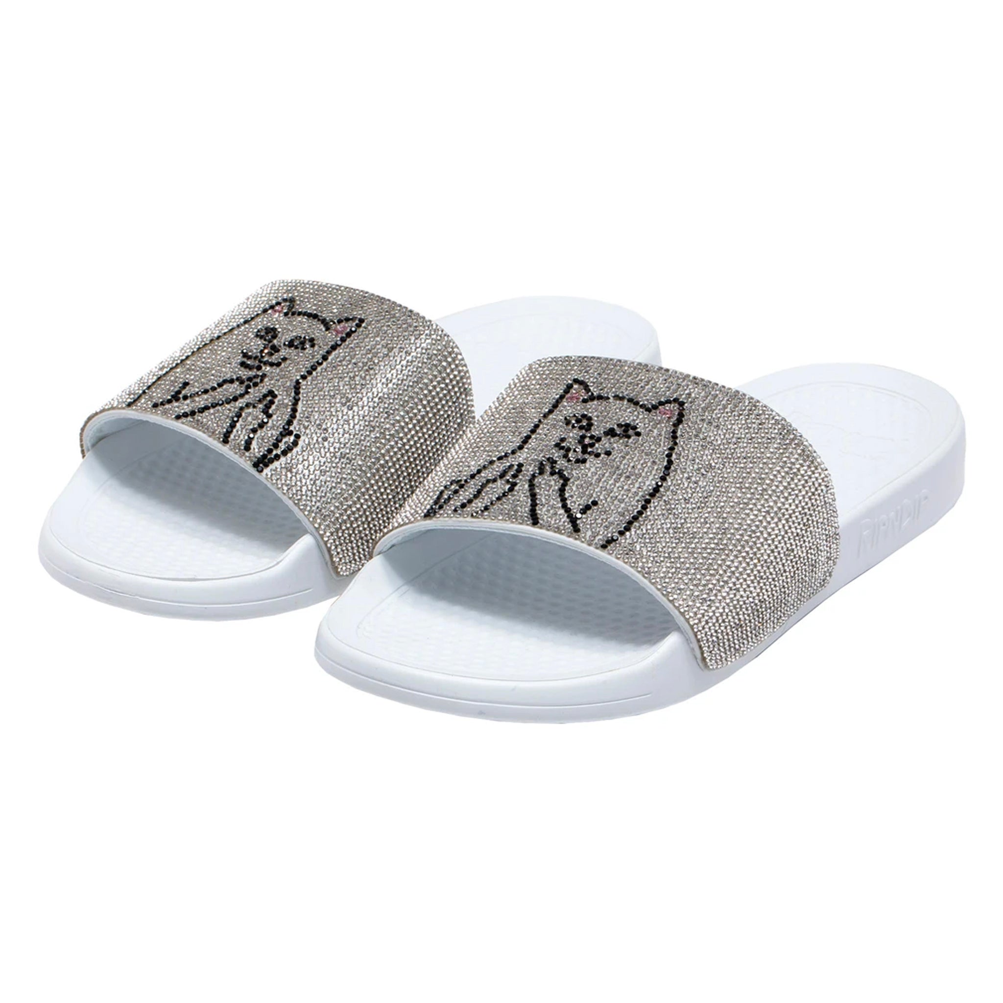 White discount rhinestone slides