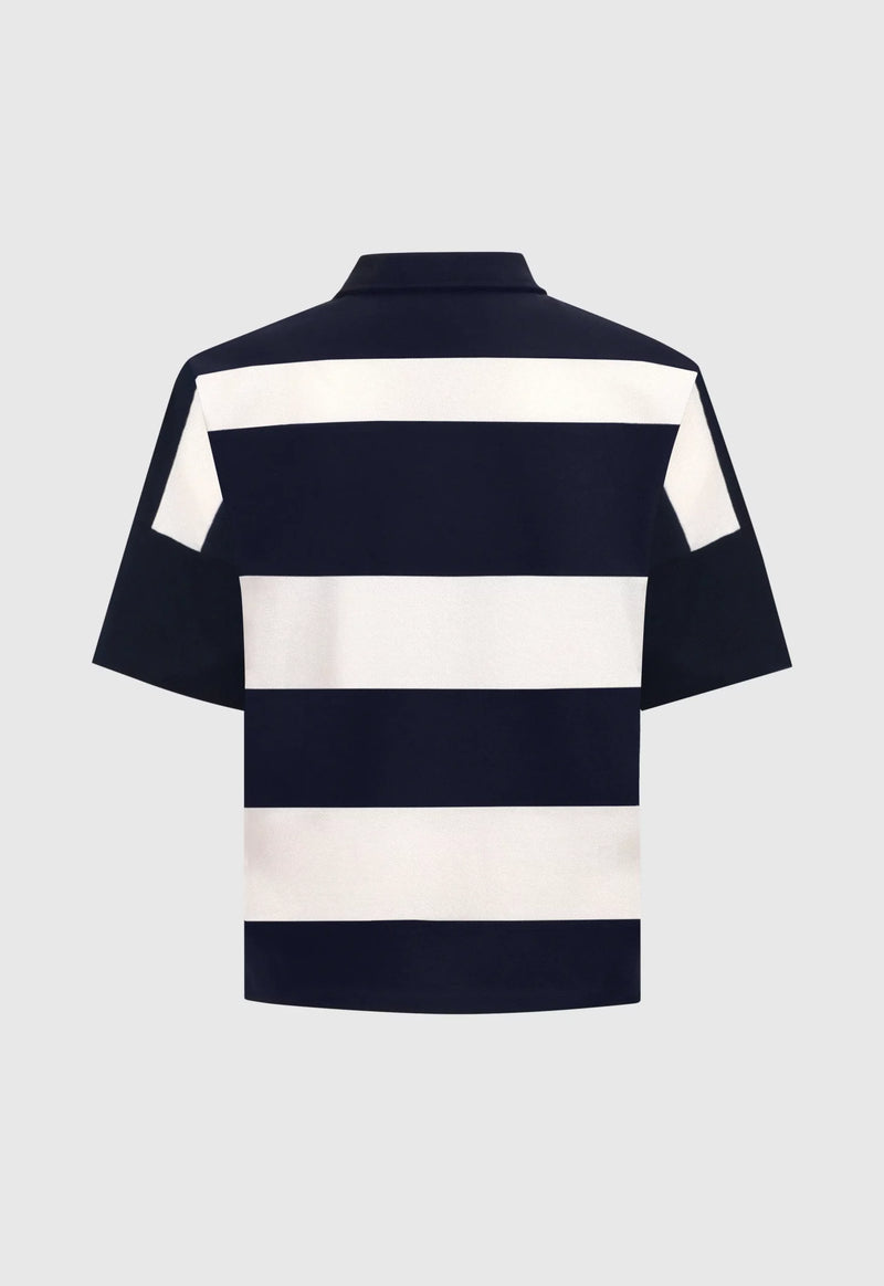 Alpha Cross Woven Striped Polo (Navy & White)