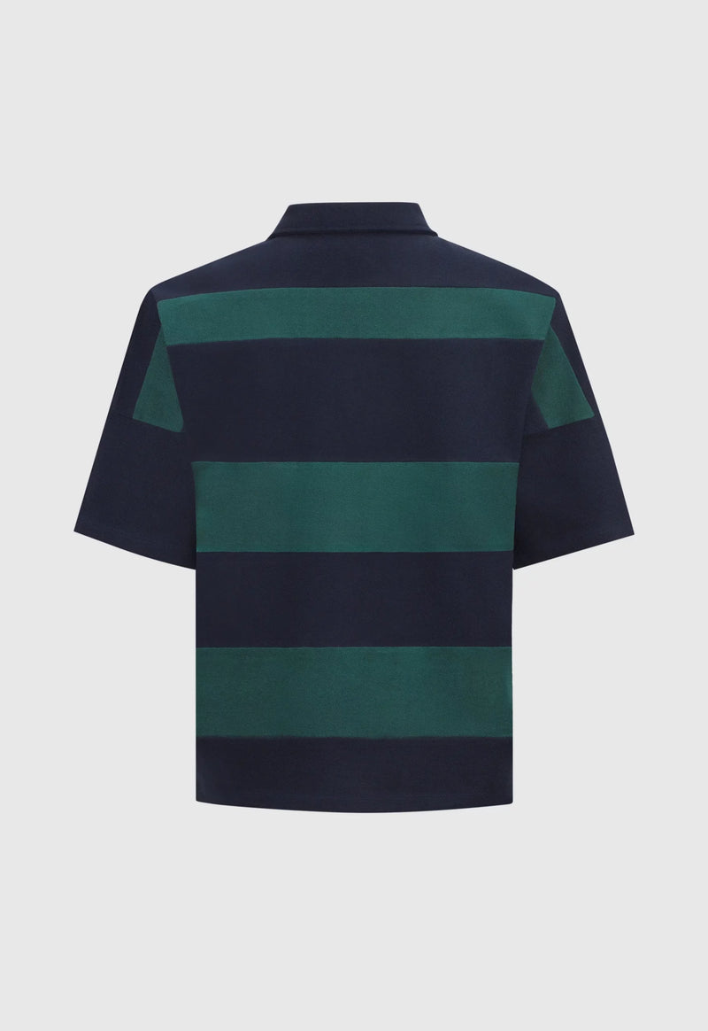 Alpha Cross Woven Striped Polo (Navy & Green)