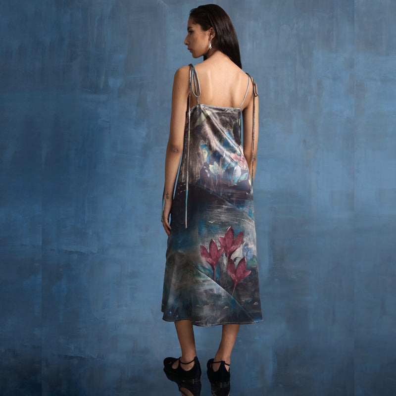 DREAM OF THE ORIENT MIDI SATIN DRESS