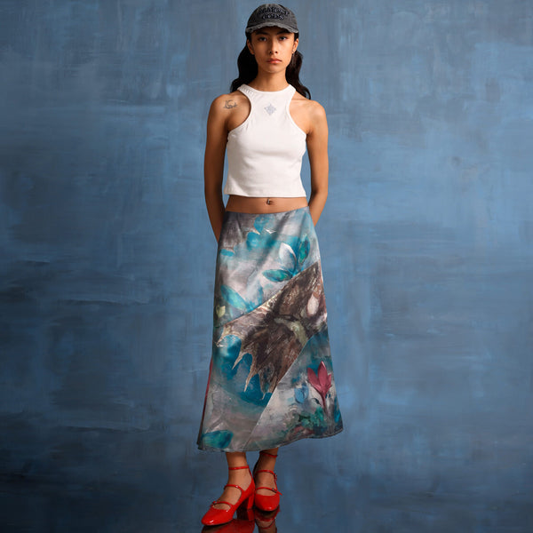 DREAM OF THE ORIENT MIDI SATIN SKIRT