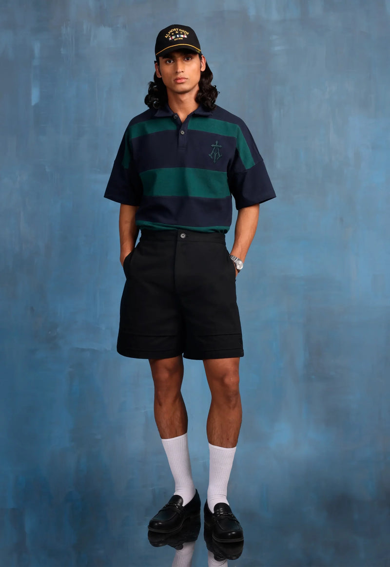 Alpha Cross Woven Striped Polo (Navy & Green)