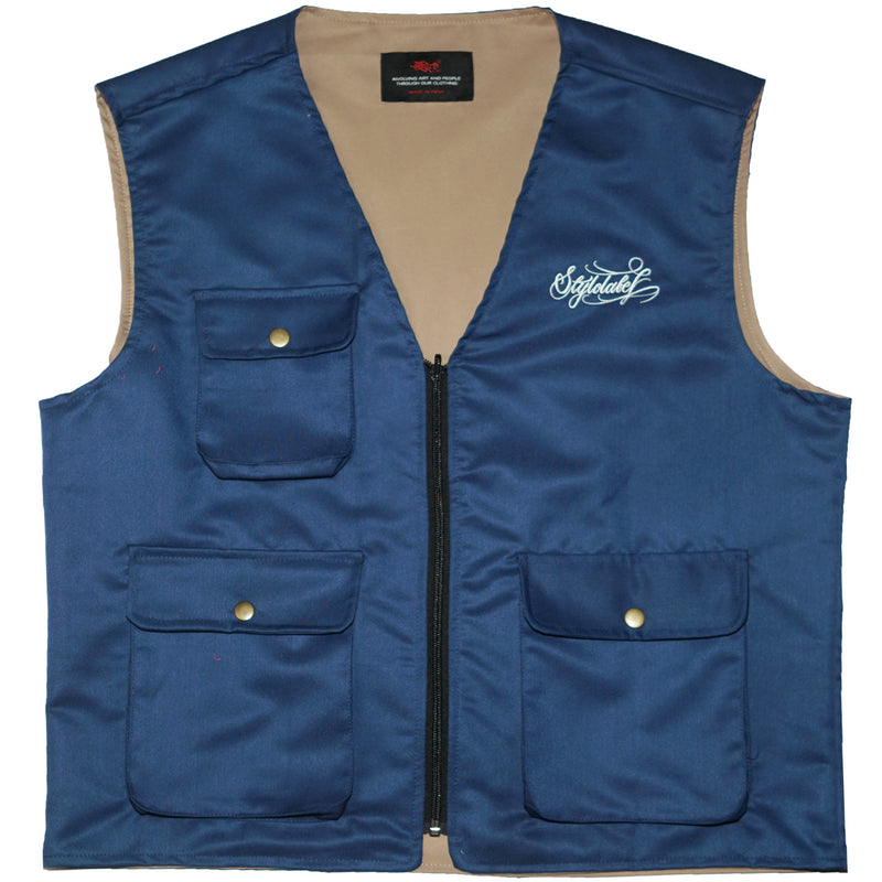 Reversible Utility Vest (Blue/Cream)