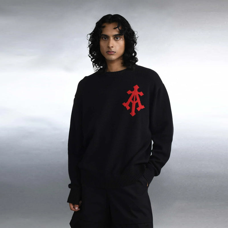 Alpha Cross Knit Sweater (Black)