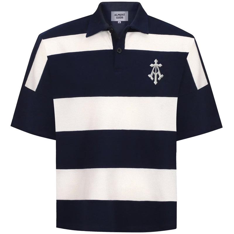 Alpha Cross Woven Striped Polo (Navy & White)