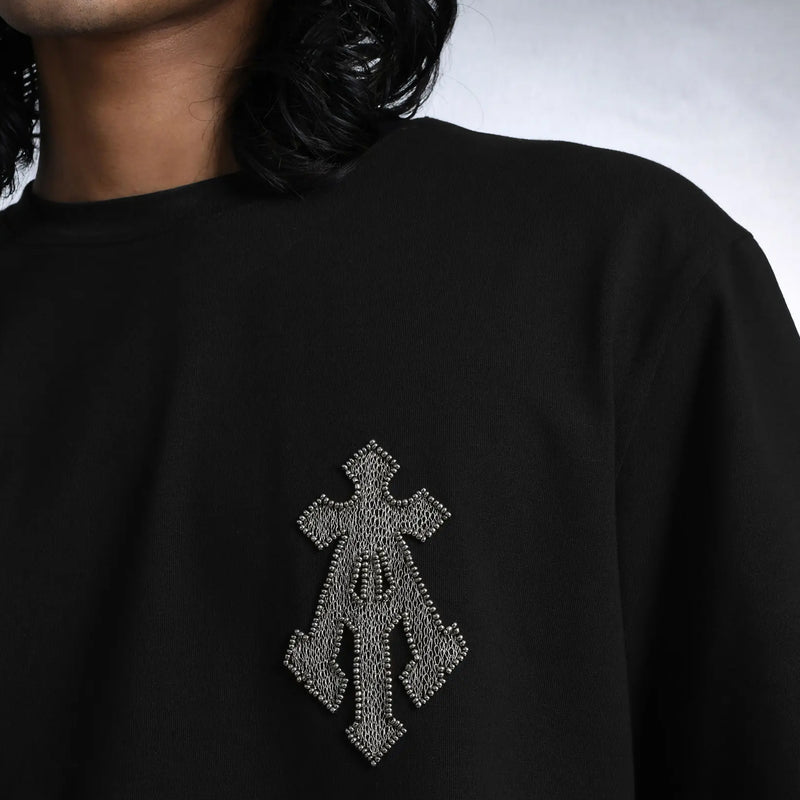 Alpha Cross Tee In Zari Embroidery (Black)