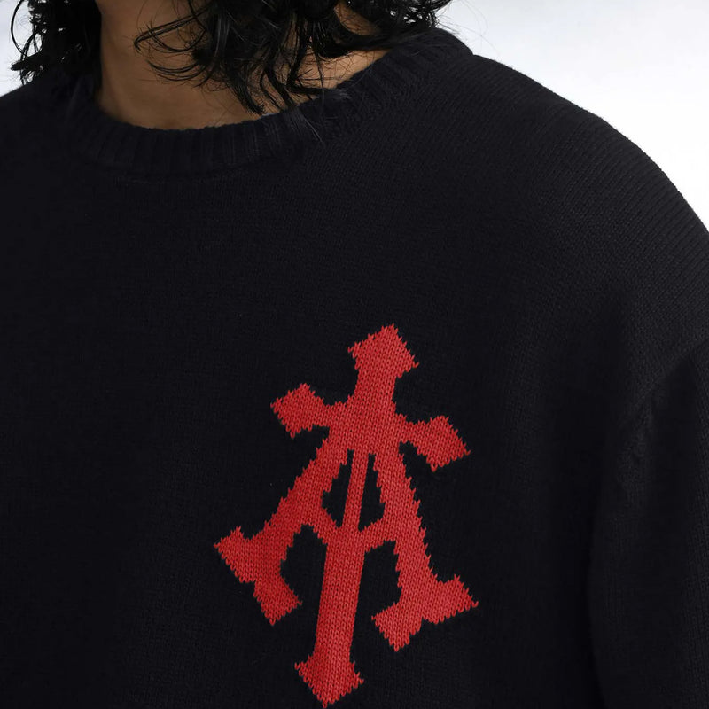 Alpha Cross Knit Sweater (Black)