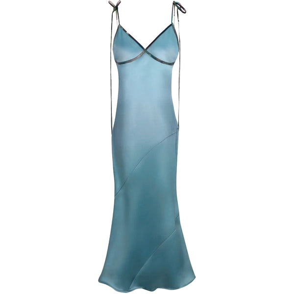 Midi Satin Dress With Noodle Straps (Marine)