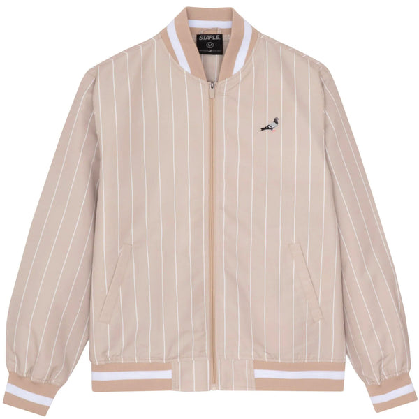 PINSTRIPE BASEBALL JACKET (STONE) - XS