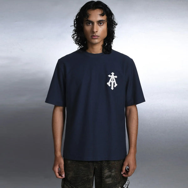 Alpha Cross Aari Knit Tee (Navy)