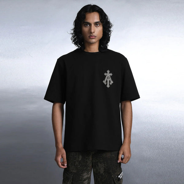 Alpha Cross Tee In Zari Embroidery (Black)