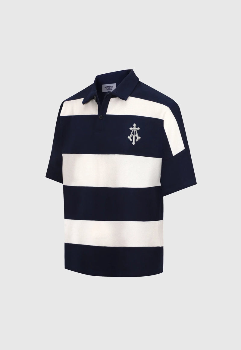 Alpha Cross Woven Striped Polo (Navy & White)