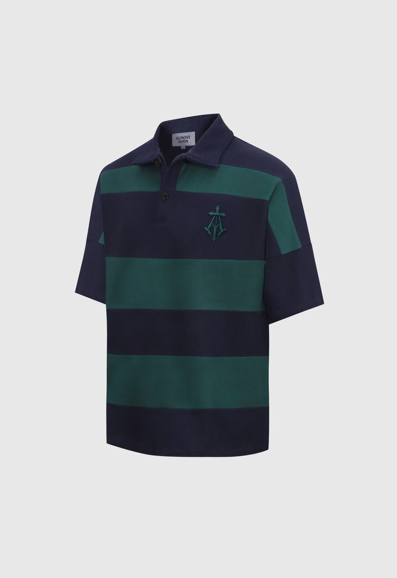 Alpha Cross Woven Striped Polo (Navy & Green)