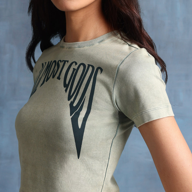 WOMEN'S STONEWASHED GOTHIC BABY TEE (PINE)