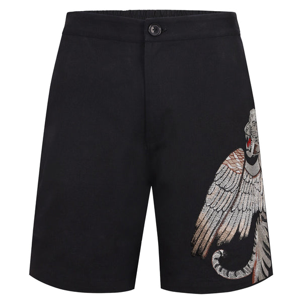 WINGED TIGER EMBROIDERED SHORTS (BLACK)