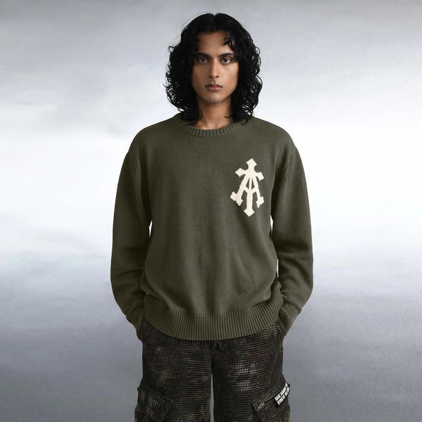 Alpha Cross Knit Sweater (Olive)